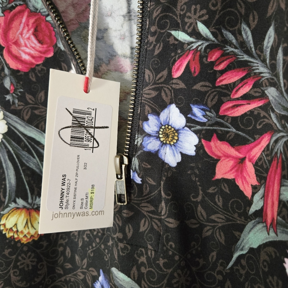 Johnny Was Women’s Onyx Sistine Half Zip Cotton Floral Boho Pullover Size Small - Picture 10 of 11